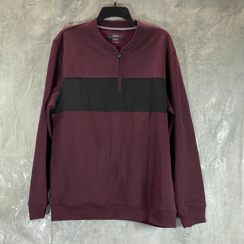 ALFANI Men's Port Heather Baseball Ottoman Quarter-Zip Stretch Sweatshirt SZ L