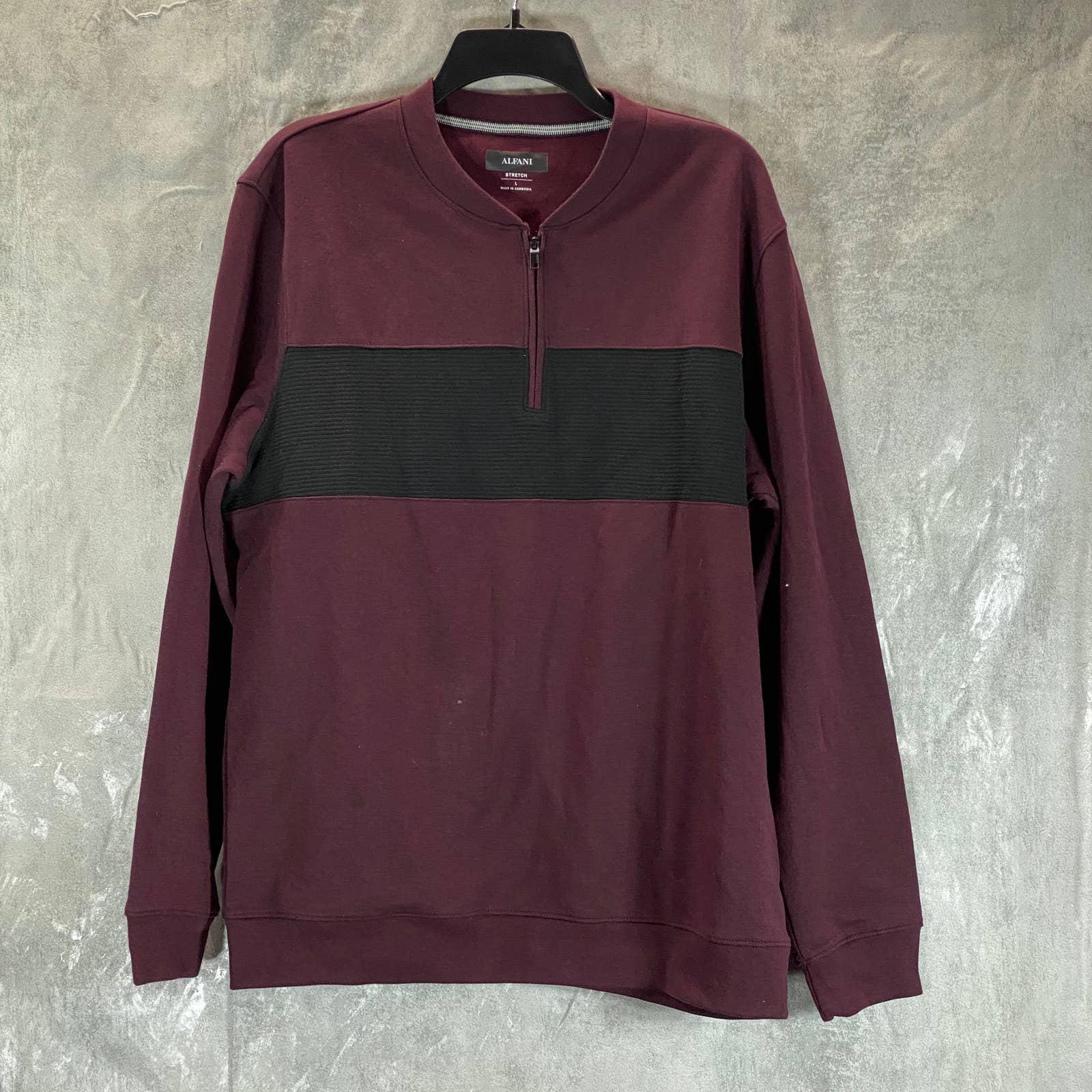 ALFANI Men's Port Heather Baseball Ottoman Quarter-Zip Stretch Sweatshirt SZ L
