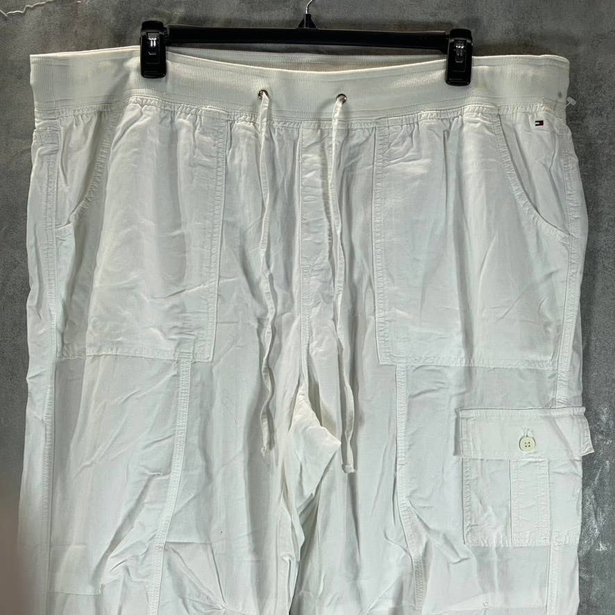 TOMMY HILFIGER Women's Plus White Mid-Rise Alton Cargo Drawstring Pants SZ 3X