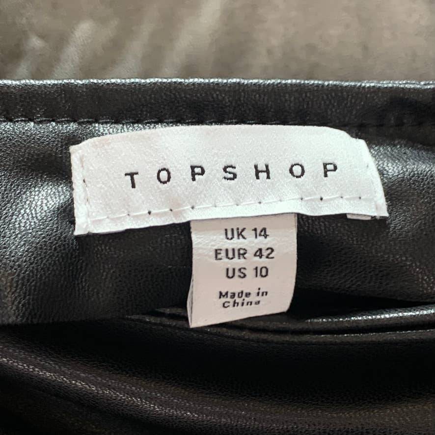 TOPSHOP Black Faux Leather 3/4 Sleeve Ruched Mini Dress SZ 10