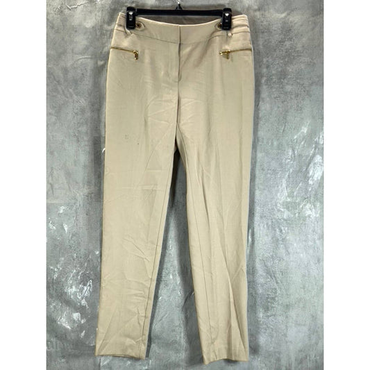 CALVIN KLEIN Women's Latte Zip-Pocket Mid-Rise Straight-Leg Pants SZ 4