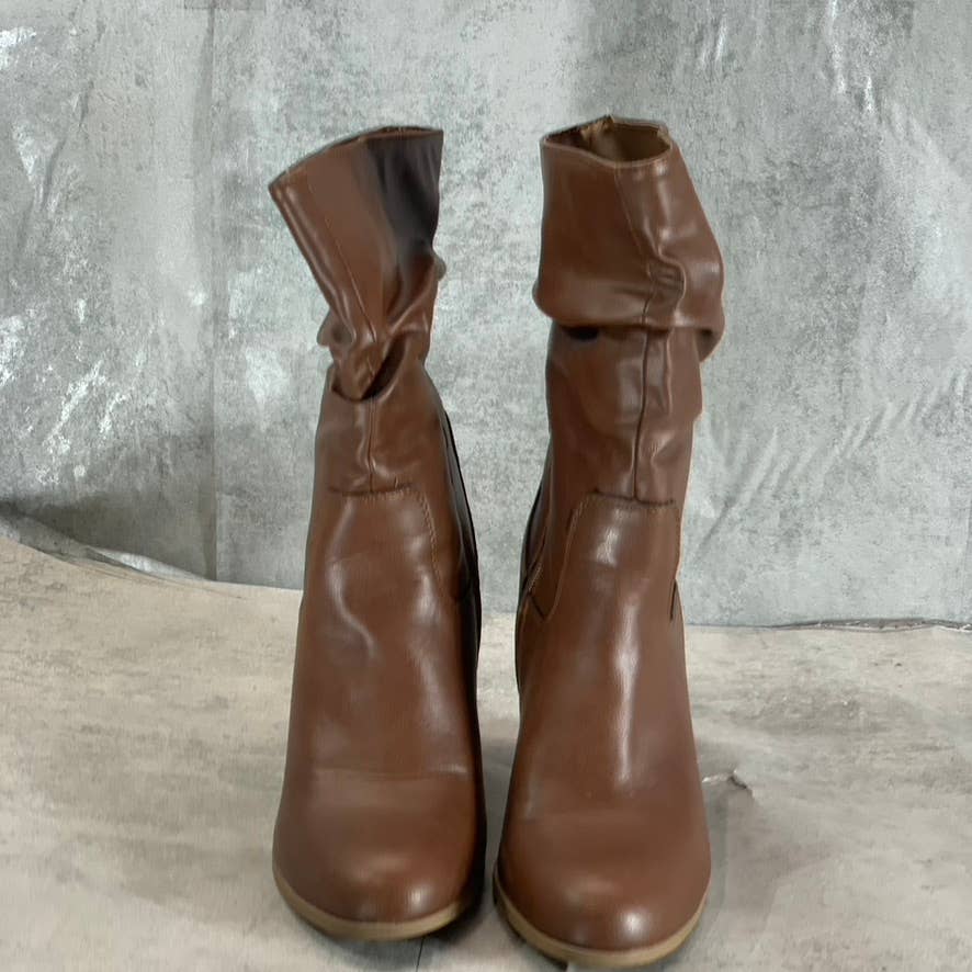STYLE & CO Women's Brown Saraa Round-Toe Block-Heel Mid-Shaft Boots SZ 9