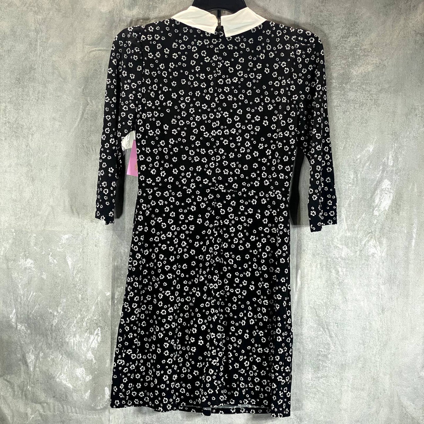 RILEY & RAE Women's Rich Black Ditsy-Print Collared 3/4 Puff Sleeve Dress SZ S