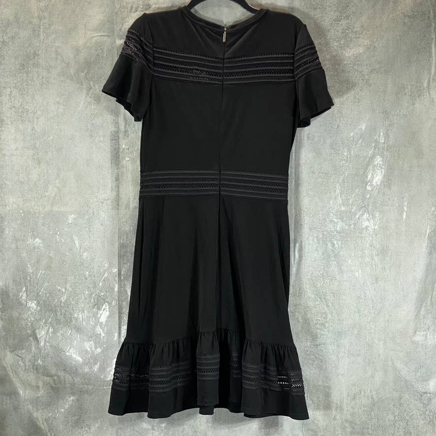 MICHAEL MICHAEL KORS Women's Deep Black Mixed-Mesh Short-Sleeve Mini Dress SZ M