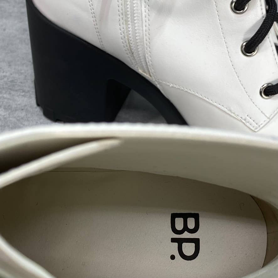 BP. White Taylor Block Heel Combat Boots SZ 7.5