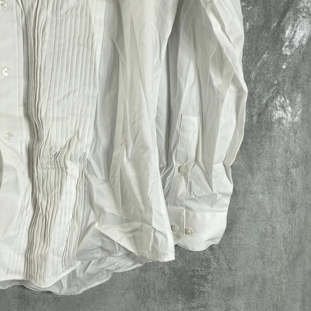 ALFANI Alfatech Men's Sierradale White Slim-Fit Pleated Panel Formal Shirt SZ L