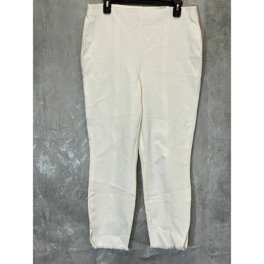 ALFANI Women's Bright White Comfort High-Rise Fringe-Hem Pull-On Pants SZ 12