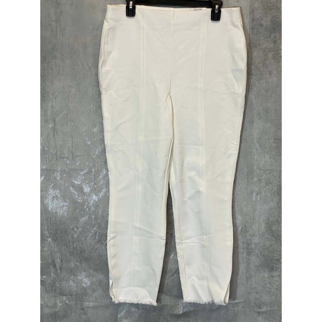 ALFANI Women's Bright White Comfort High-Rise Fringe-Hem Pull-On Pants SZ 12