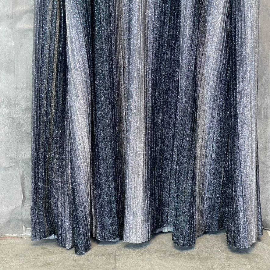 VINCE CAMUTO Women's Gunmetal Metallic Stripe Deep V-Neck Sleeveless Gown SZ 2