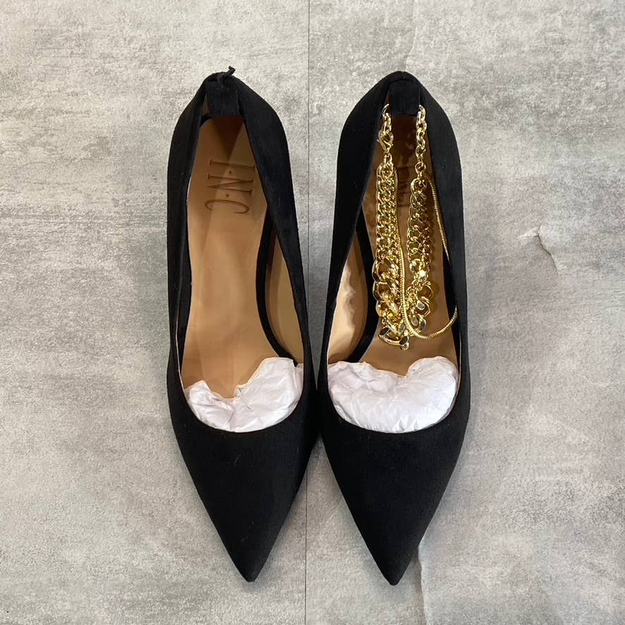 INC INTERNATIONAL CONCEPTS Women's Black Sadelle Pointed-Toe Chain-Detail Pumps