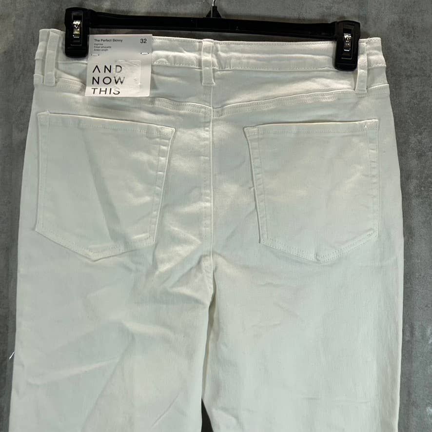 AND NOW THIS Women's White The Perfect Skinny High-Rise Raw-Hem Button-Fly Jeans