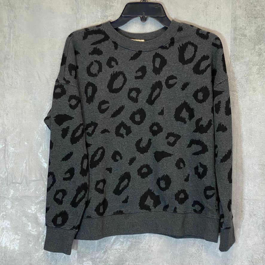 STYLE & CO Women's Charcoal Animal-Print Crewneck Pullover Sweatshirt SZ XS