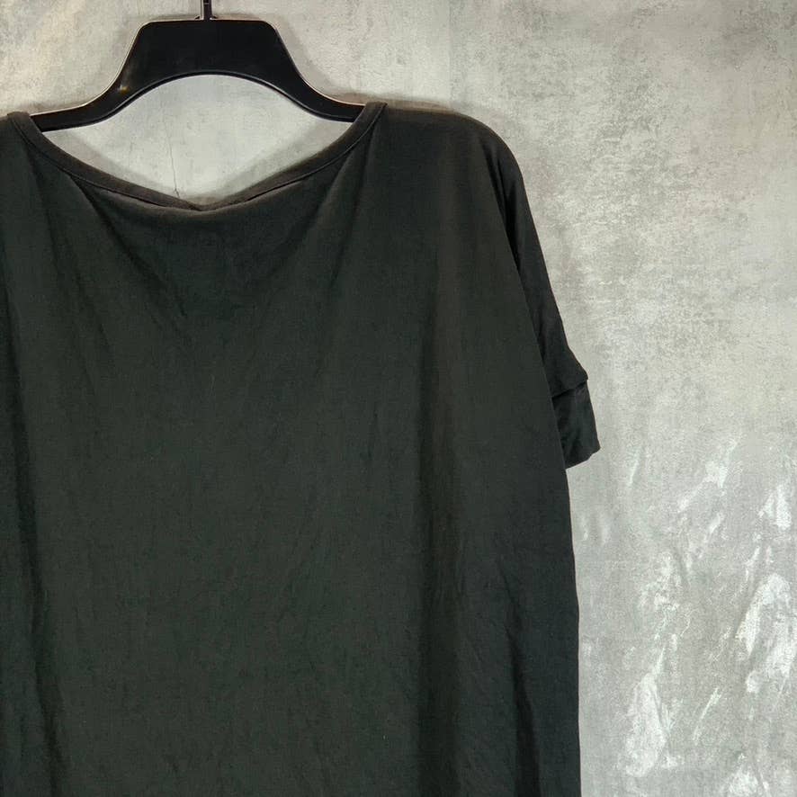 24SEVEN COMFORT APPAREL Women's Black Scoop-Neck Loose-Fit Dolman Sleeve Dress