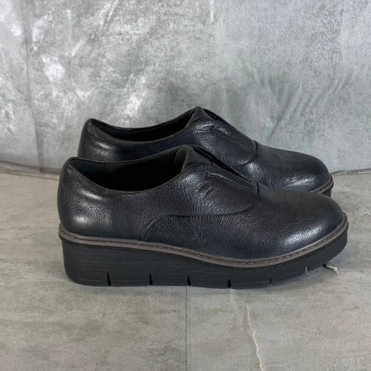 CLARKS COLLECTION Women's Black Leather Airabell Sky Slip-On Wedge Flats SZ 8