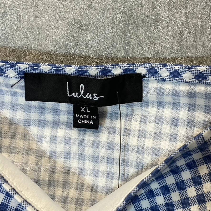 LULUS Women's Blue Gingham Follow The Sun Lightweight Sleeveless Crop Top SZ XL
