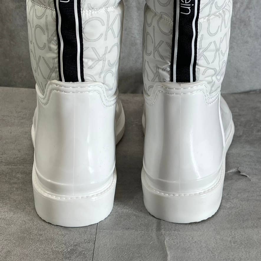 CALVIN KLEIN Women's White Suli Logo Nylon Lug Sole Block-Heel Tall Rain Boots