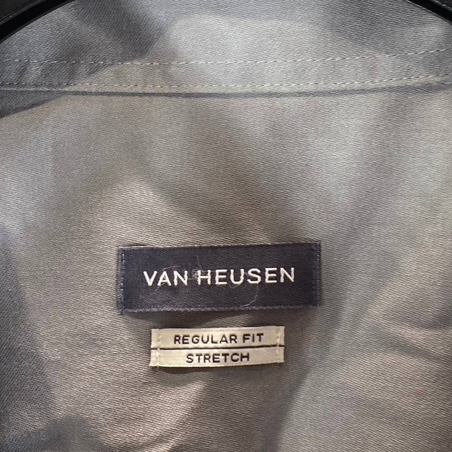 VAN HEUSEN Men's Grey Regular-Fit Stretch Button-Up Long-Sleeve Dress Shirt SZXL