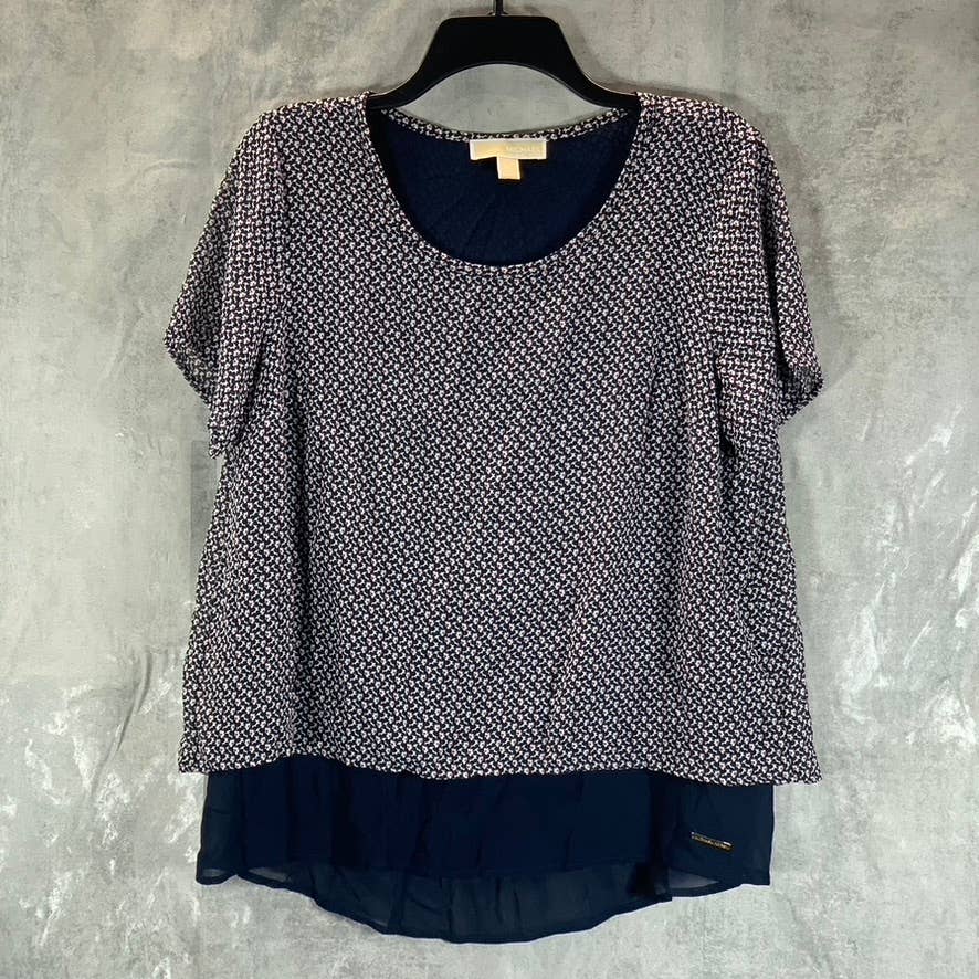 MICHAEL MICHAEL KORS Women's Petite Midnight Blue Printed Cutout Top SZ P/L