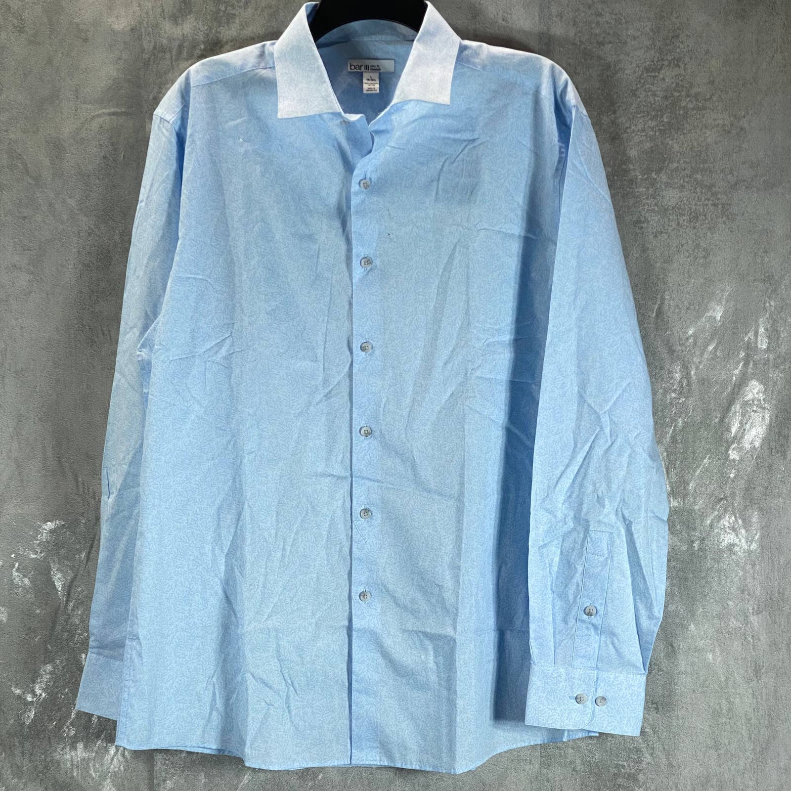 BAR III Men's Light Blue Slim-Fit Stretch Vintage Coral Dress Shirt SZL(16-16.5)