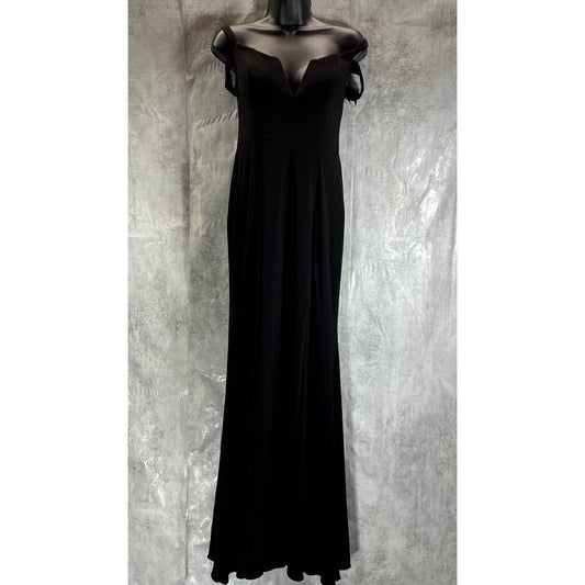 AQUA FORMAL Women's Black Off-The-Shoulder Notched Sweetheart Side-Slit Gown SZ6