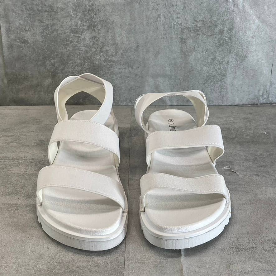 OLIVIA MILLER Women's White Nicola Stretchy Ankle Strap Slide Flat Sandals SZ 9