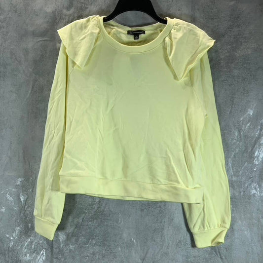 INC INTERNATIONAL Women's Lemon Candy Crewneck Ruffle-Sleeve Sweatshirt SZ L