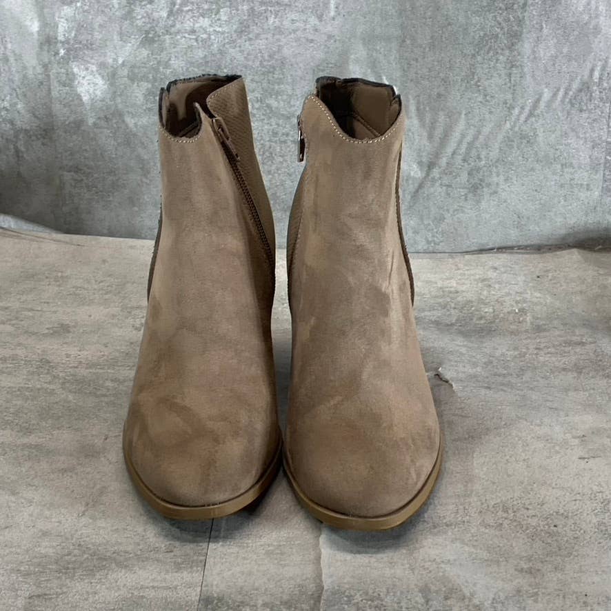 SUN+STONE Women's Taupe Micro Graceyy Round-Toe Block-Heel Booties SZ 8.5
