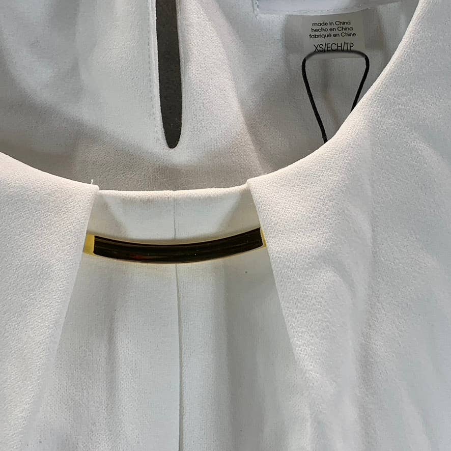 CALVIN KLEIN Women's White Embellished Crewneck Pleated Sleeveless Top SZ XS