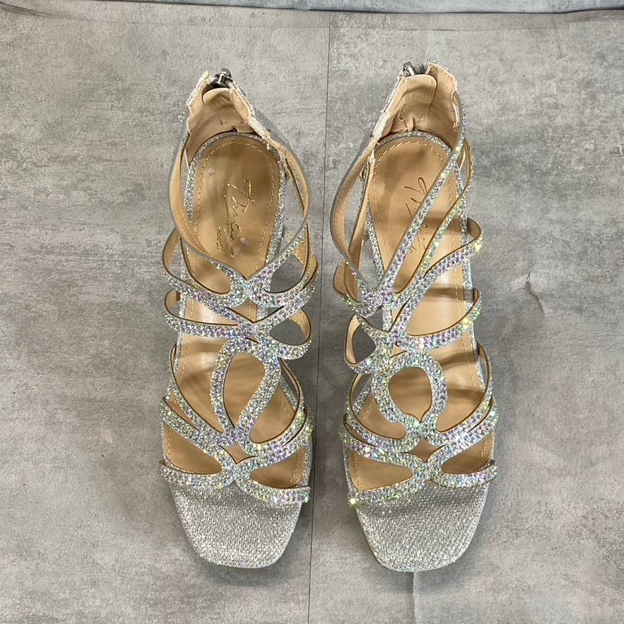 THALIA SODI Women's Silver Rhinestone Remini Strappy Evening Sandals SZ 8