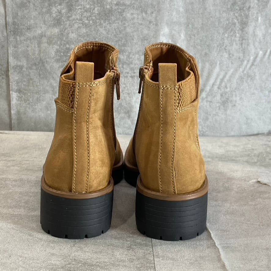 SUN+STONE Women's Tan Micro Kandy Round-Toe Lug-Sole Block-Heel Ankle Boots SZ 6