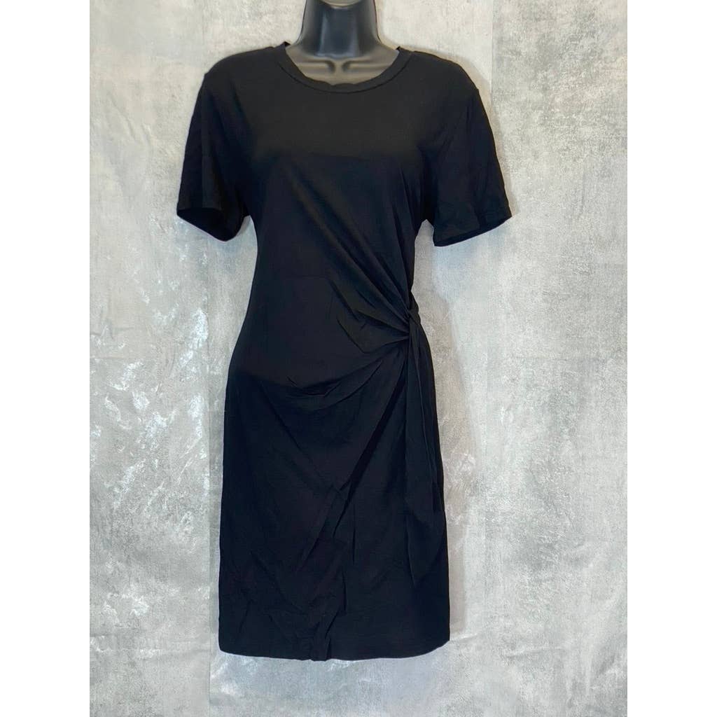 MICHAEL STARS Women's Solid Black Twist Waist Short Sleeve Mini Bodycon Dress SZ M