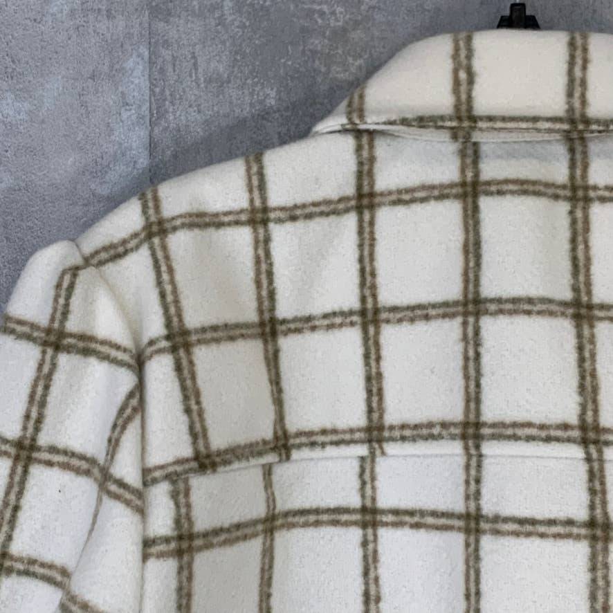 TREASURE & BOND Ivory Carsonpane Plaid Puff Sleeve Shirt Jacket SZ M