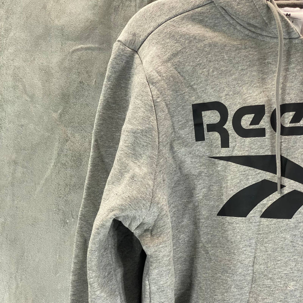 REEBOK Men's Medium Grey Heather Identity Fleece Stacked Logo Hoodie SZ M