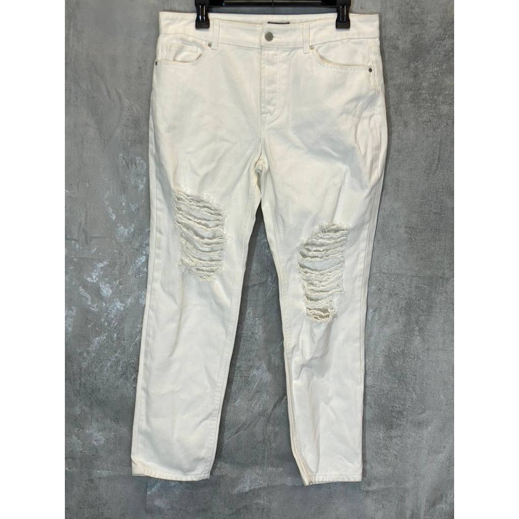 AFRM Women's White Luisa Distressed High-Rise Ankle Crop Skinny Denim Jeans SZ28