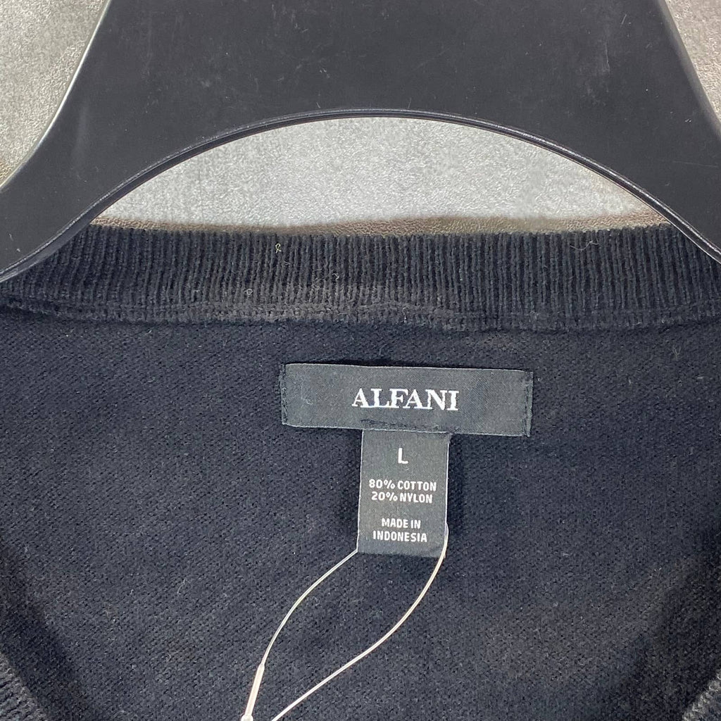 ALFANI Men's Deep Black Solid V-Neck Cotton Long-Sleeve Pullover Sweater SZ L