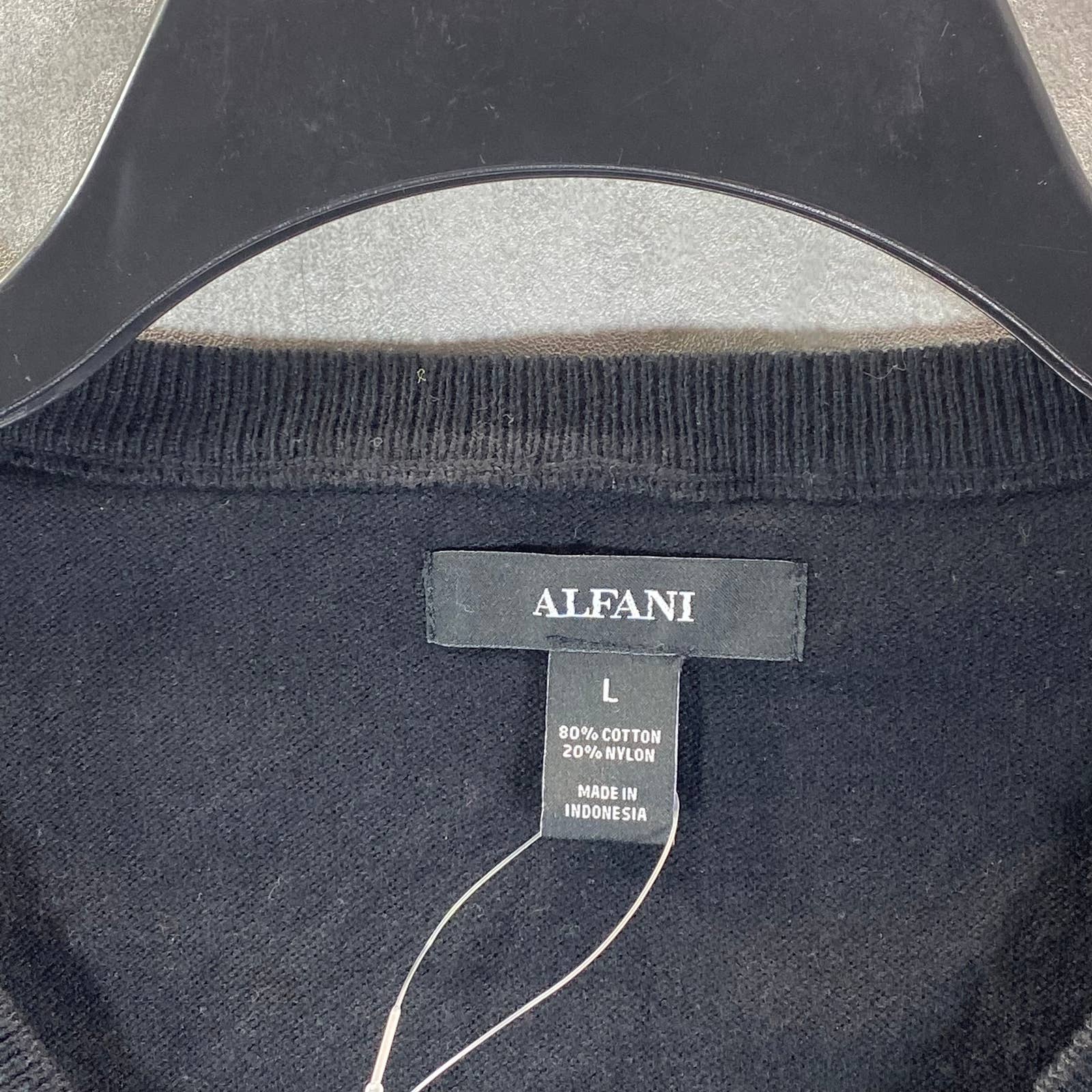 ALFANI Men's Deep Black Solid V-Neck Cotton Long-Sleeve Pullover Sweater SZ L