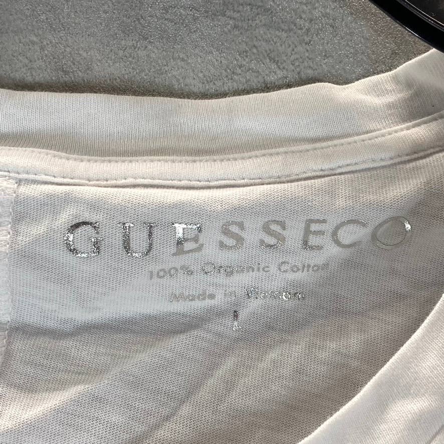GUESS Women's White Open-Back Tie Detail Crewneck Short-Sleeve T-Shirt SZ L