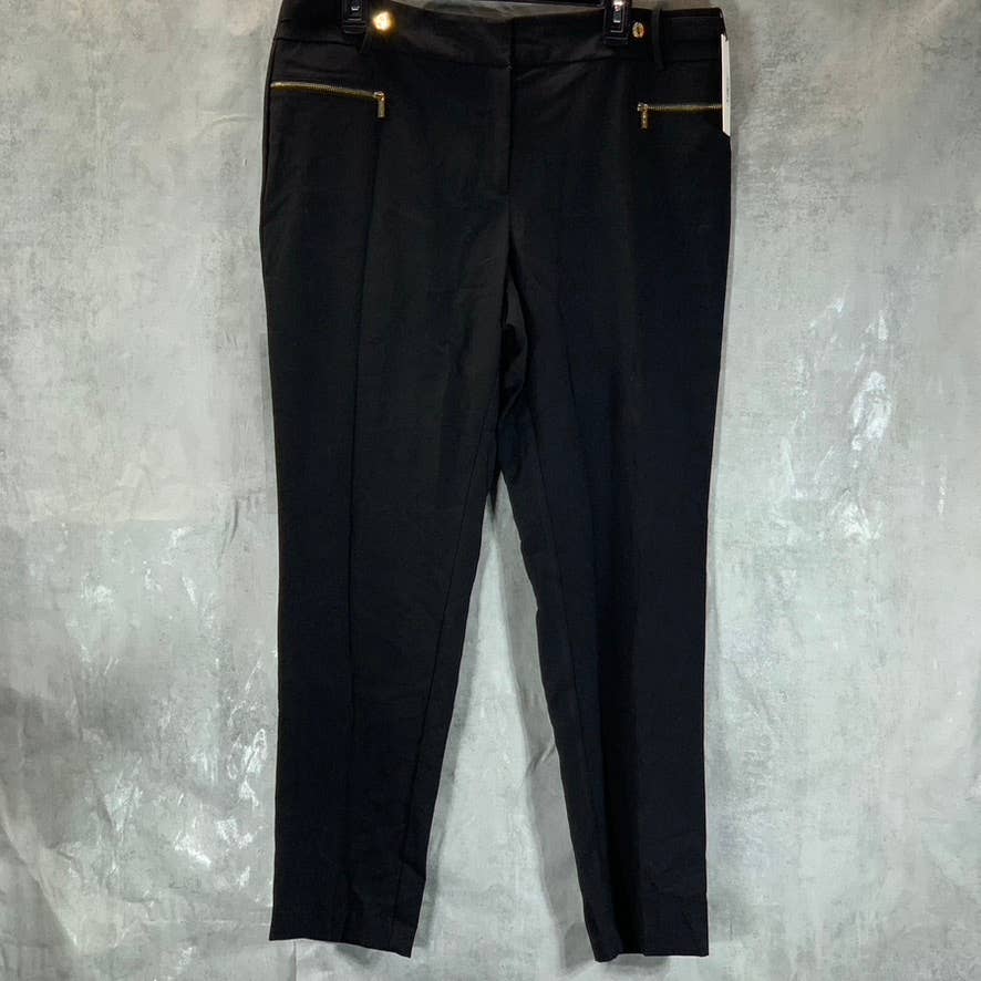 CALVIN KLEIN Women's Black Zip-Pocket Mid-Rise Straight-Leg Pants SZ 12