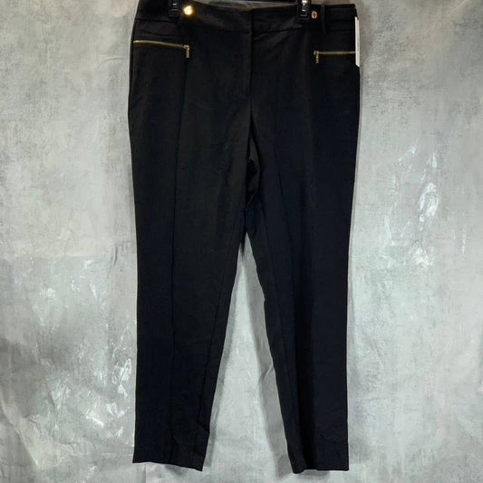 CALVIN KLEIN Women's Black Zip-Pocket Mid-Rise Straight-Leg Pants SZ 12