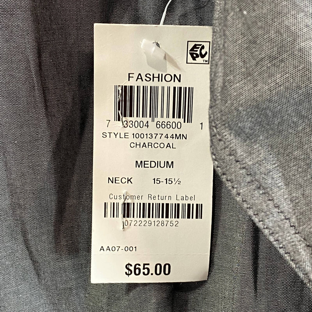 BAR III Men's Charcoal Chambray Slim-Fit Stretch Button-Up Long-Sleeve Shirt SZM