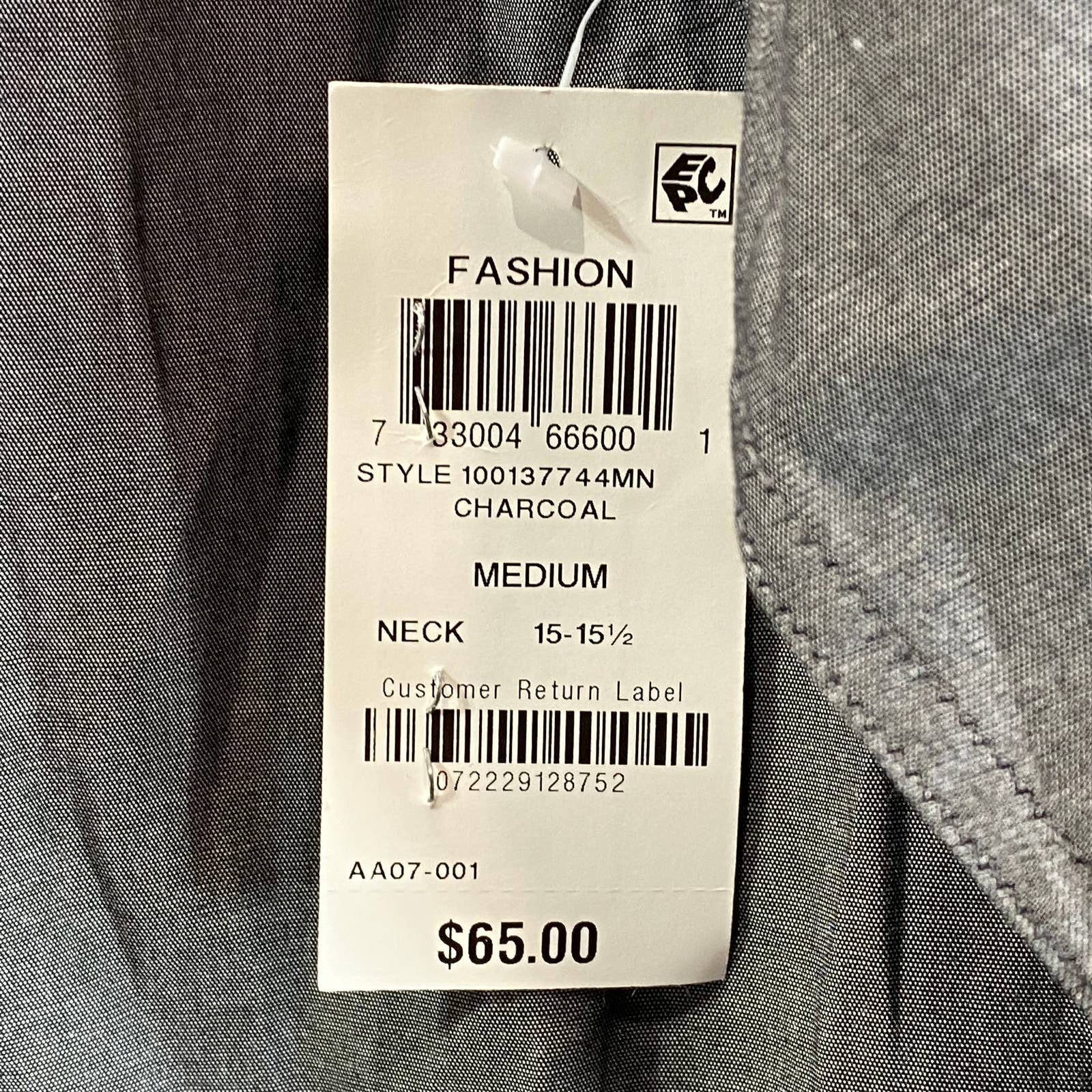 BAR III Men's Charcoal Chambray Slim-Fit Stretch Button-Up Long-Sleeve Shirt SZM