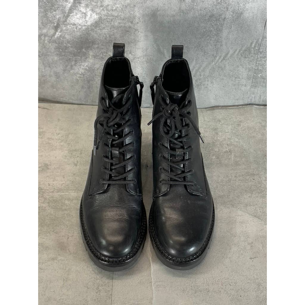 VINCE. Women's Black Leather Cabria Lug-Sole Lace-Up Side-Zip Combat Boots SZ 8