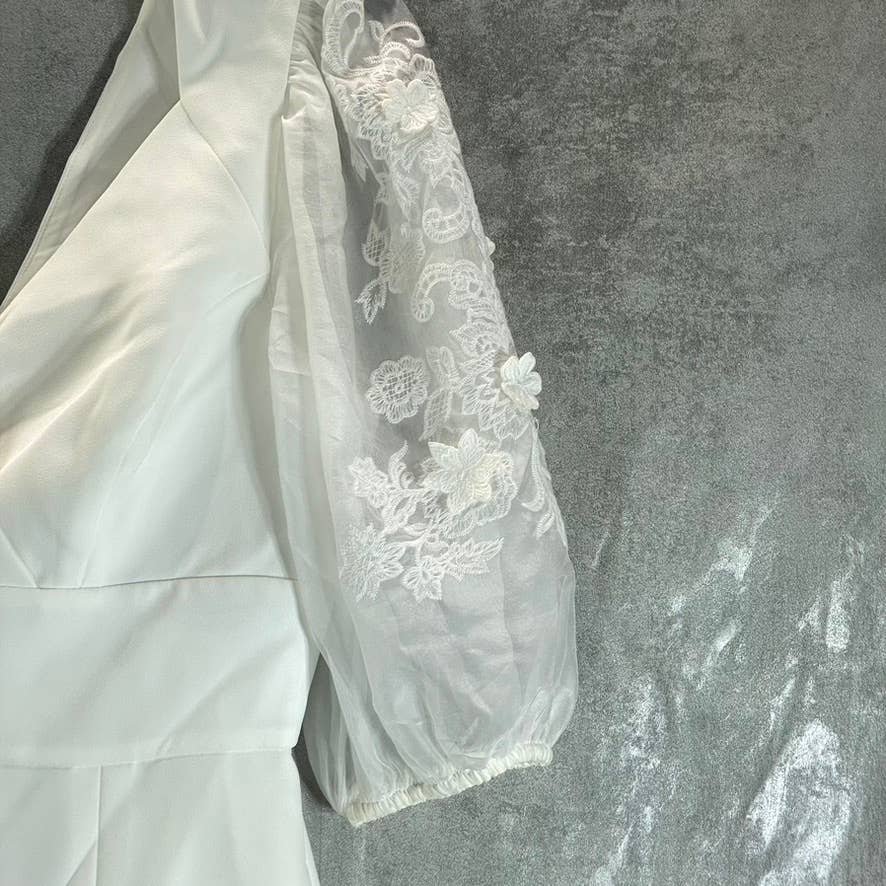 BCBGMAXAZRIA Women's 3D Floral Embroidered Mesh Puff-Sleeve Bodycon Mini Dress