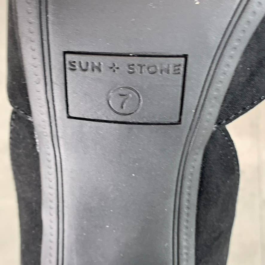 SUN+STONE Women's Black Micro Reeta Block-Heel Ankle Strap Platform Heels SZ 7