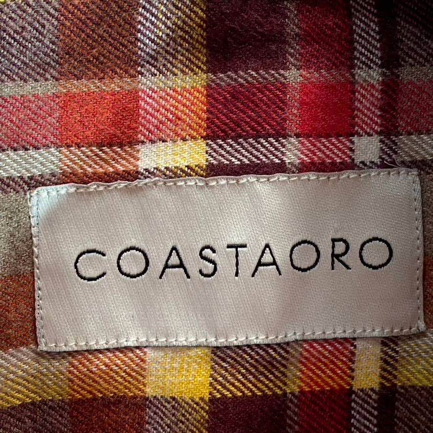COASTAORO Men's Orange Sunsesta Long-Sleeve Button-Up Flannel Shirt SZ M