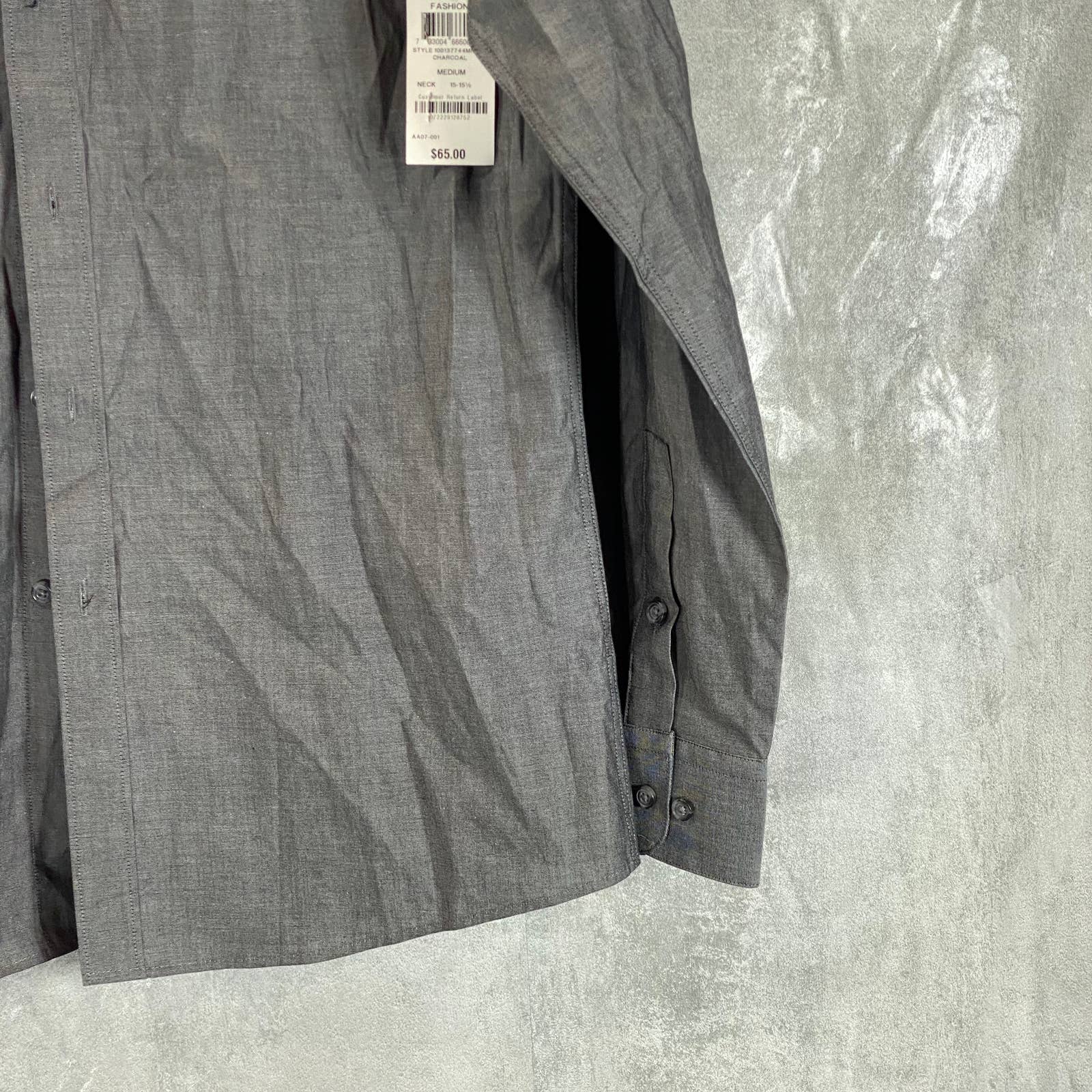 BAR III Men's Charcoal Chambray Slim-Fit Stretch Button-Up Long-Sleeve Shirt SZM