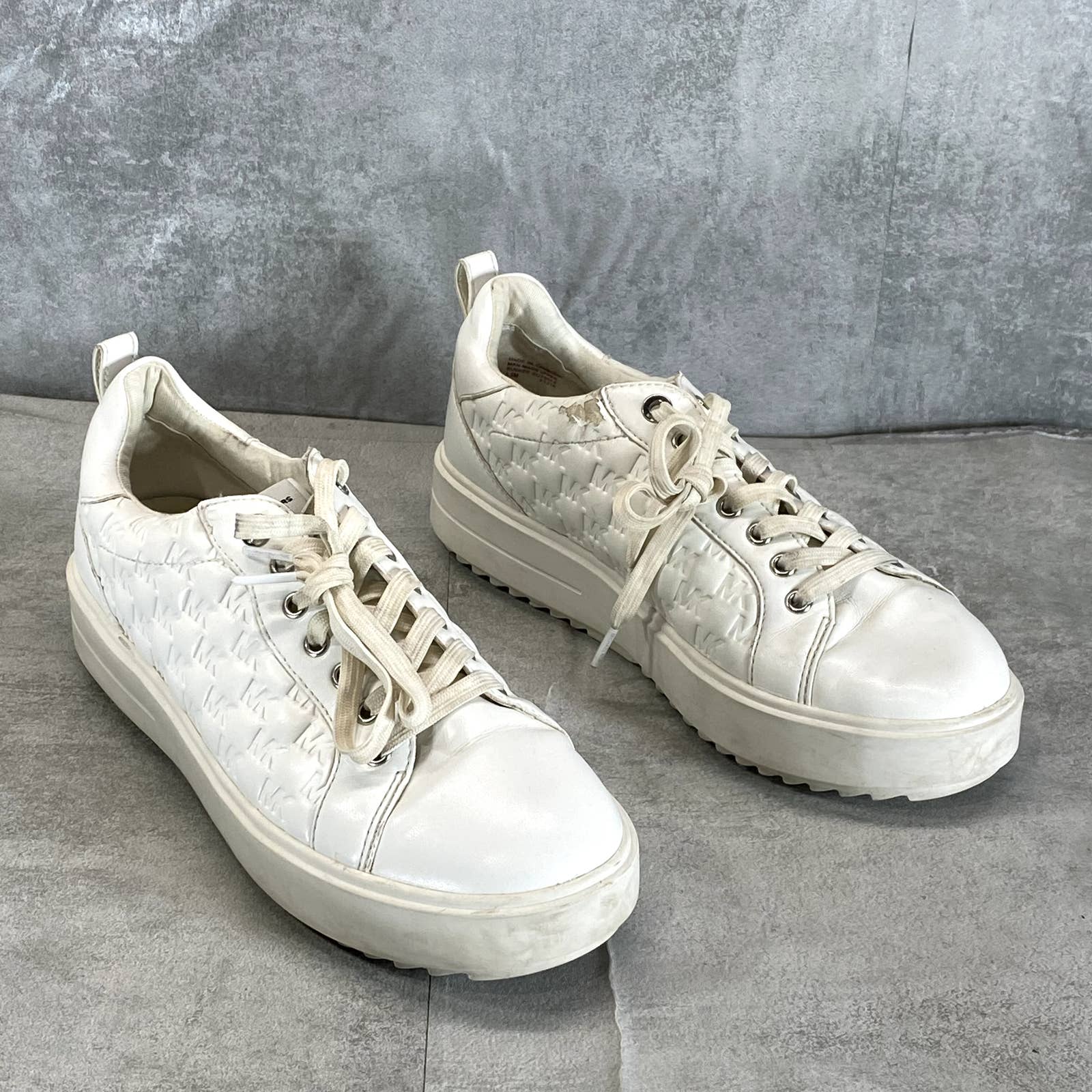 MICHAEL MICHAEL KORS Women's White Emmett Puffy Embossed Platform SneakersSZ 8.5