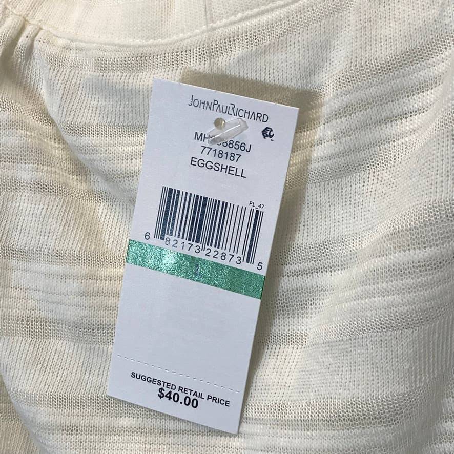 JOHN PAUL RICHARD Women's Eggshell Striped Square Neck Short Sleeve Top SZ L