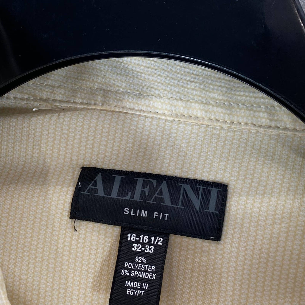 ALFANI Men's Tan Mini Geo-Print Slim-Fit Stretch Button-Up Shirt SZ16-16.5 32/33