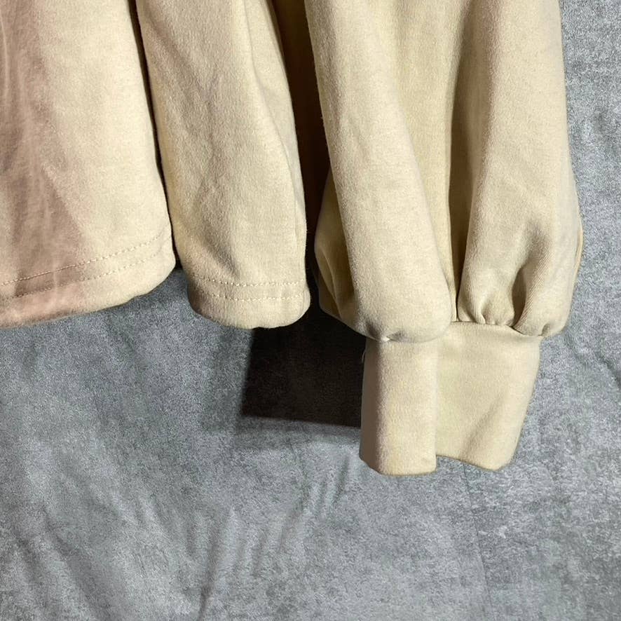 MELLODAY Women's Beige Half Slip Mock-Neck Drawcord Waist Cropped Pullover SZ M